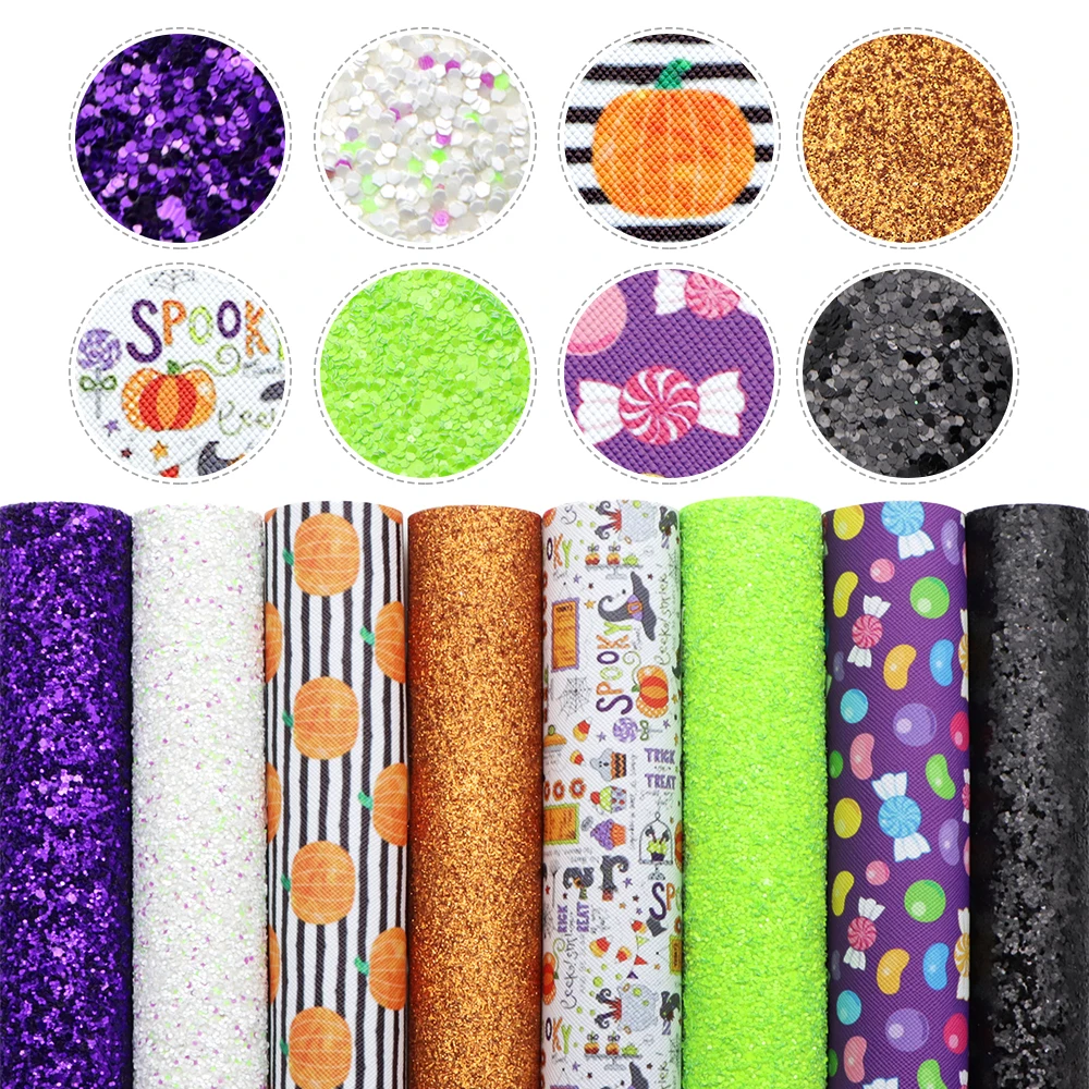 5-10 teile/satz 20*33cm Halloween Schädel Spinne Kürbis gedruckt Kunstleder Set Patchwork für Haars chleife Handtaschen DIY,1 yc12193
