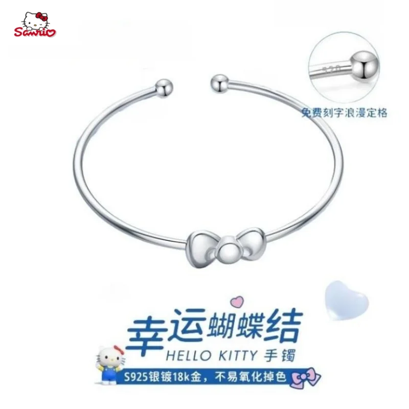 Sanrio genuine authorized HelloKitty bow kawaii sterling silver bracelet ins niche design fashion sweet jewelry birthday gift