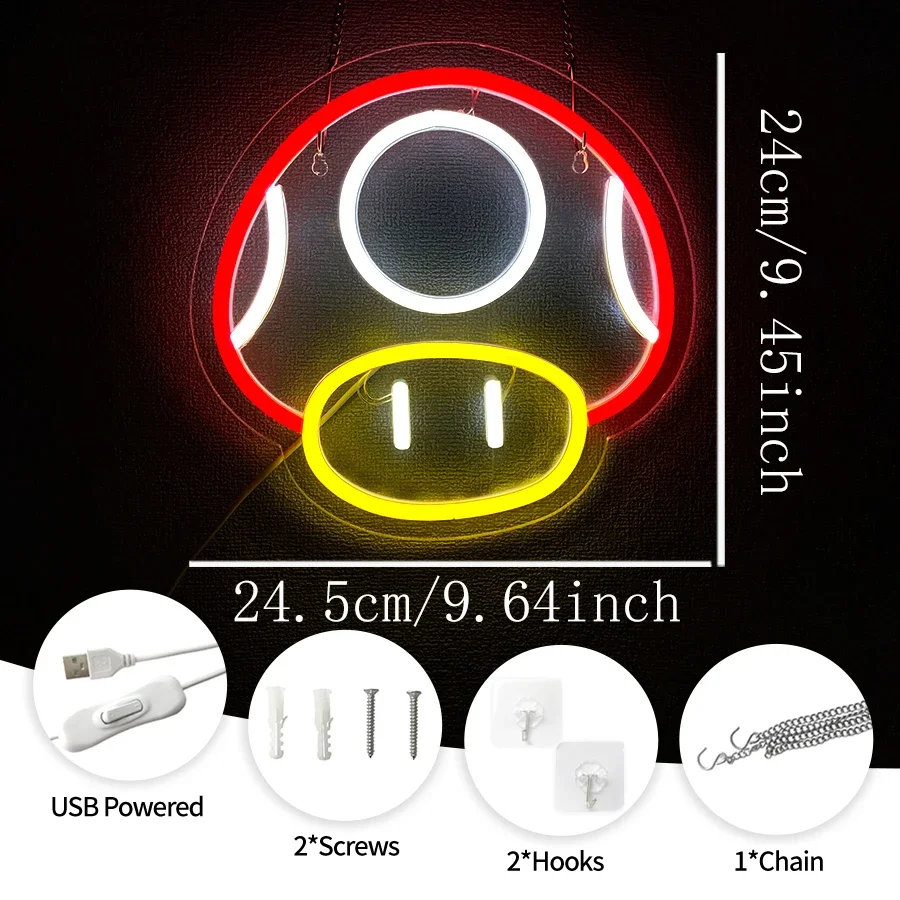 Beauty Salon Decor Room Wallpaper for Wall Bar Neon Gamer Decoration Game Sign Light Up Man Mushroom Birthday Gifts Boys Cave view 2