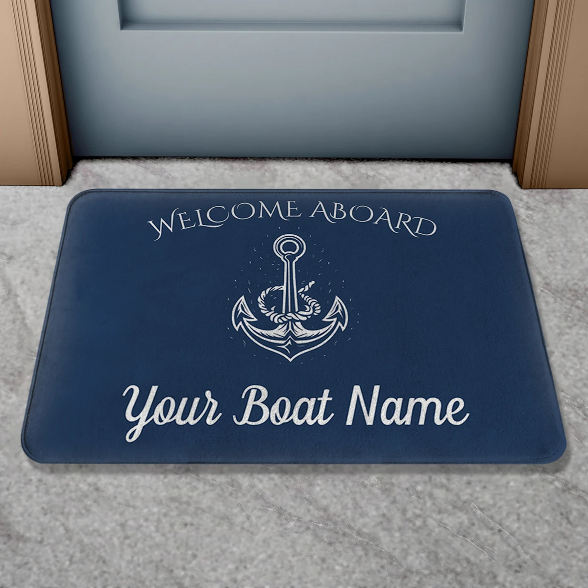 Personalized Custom Boat Name Doormat Indoor Outdoor Anti Slip Bath Mat Welcome Aboard Door Mat Home Decor Bathroom Rug