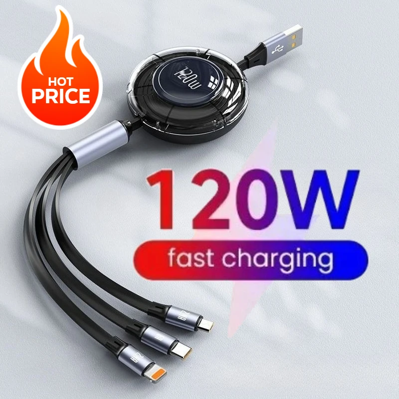 3 in 1 Fast Charging USB Cable 120W 6A Micro USB Type C Data Wire For iPhone Samsung Xiaomi Mobile Phone Charger Cord Accessory