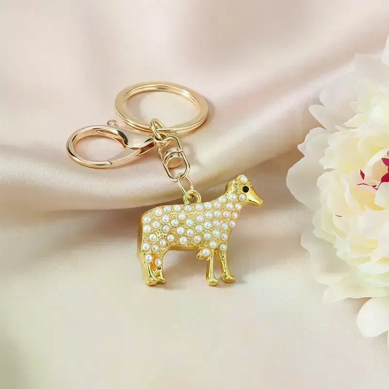 1Pcs Keychain Goat Zodiac Keychain Zodiac Sheep Keychain With Rhinestones Chinese New Year Lucky Charm Pendant For Car