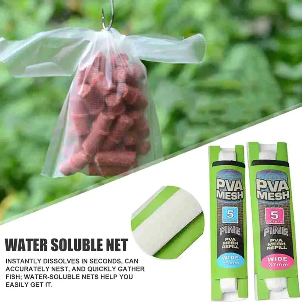 5M Soluble PVA Mesh Refill Carp Fishing Feeder Fishing Lures Refill Rig Hook Bait Wrap Bags 25mm 37mm 44mm PVA Bag