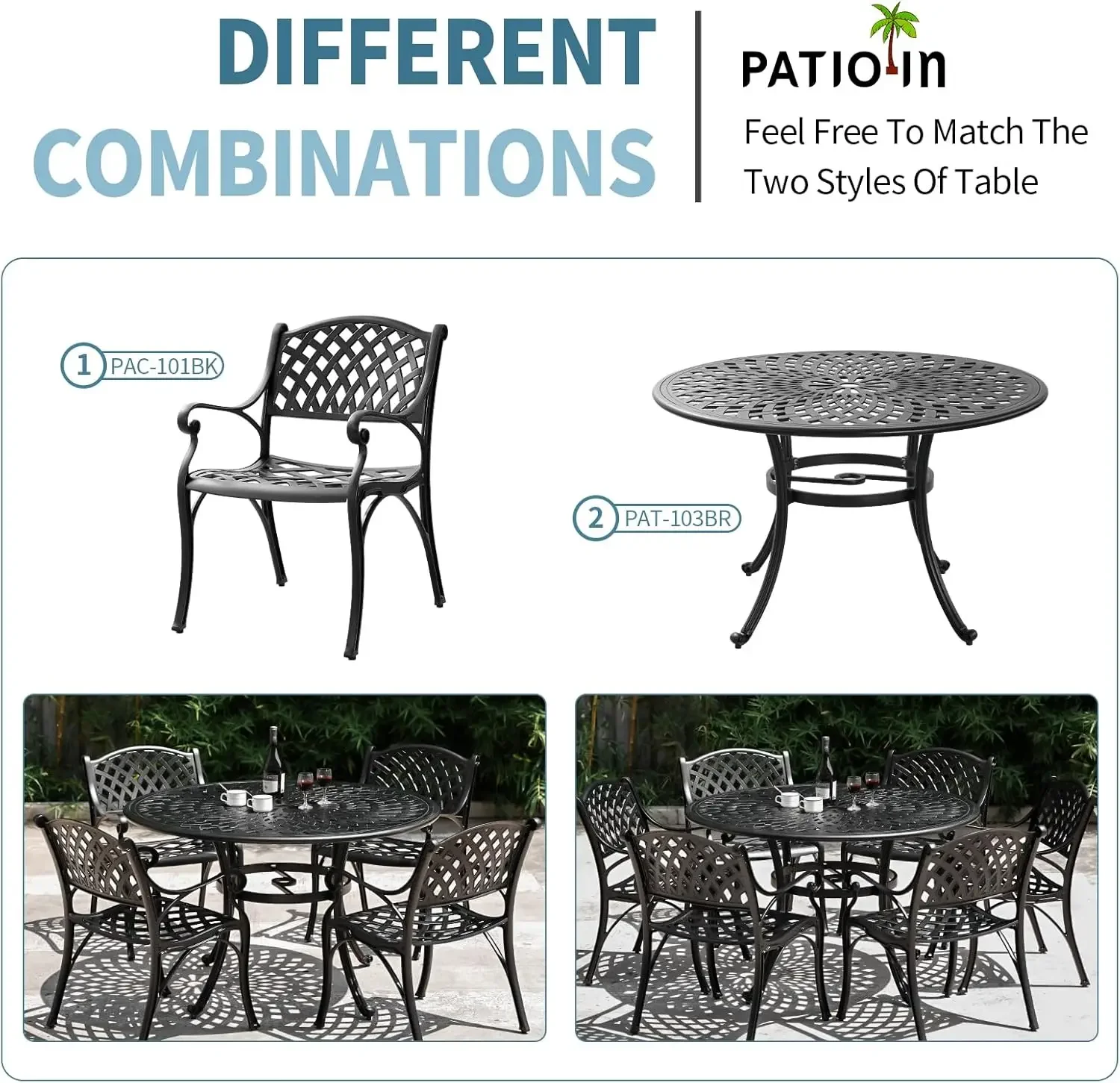 

2 Piece Outdoor Cast Aluminum Dinning Chairs,Patio Bistro Chair Set with Armrests,Chairs for Patio Furniture Garden Deck (Black)