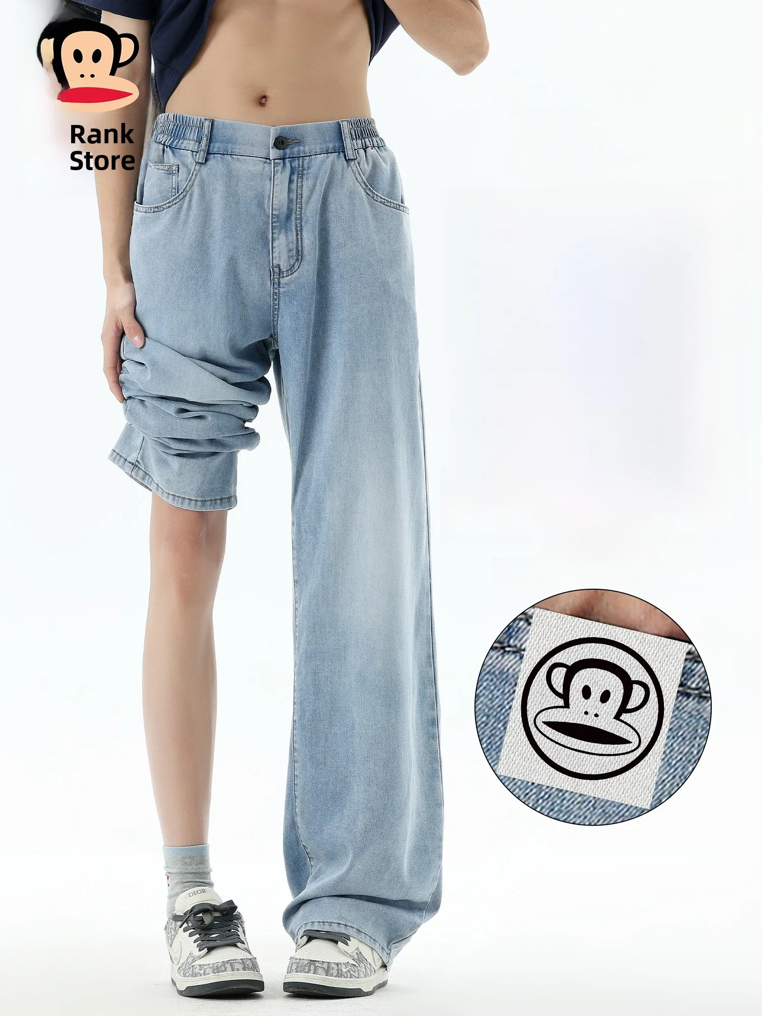 

PaulFrank Summer Thin Lyocell Jeans Men's Trendy Loose Straight Leg Long Trousers Casual Wear Daily Comfortable Stretch Denim