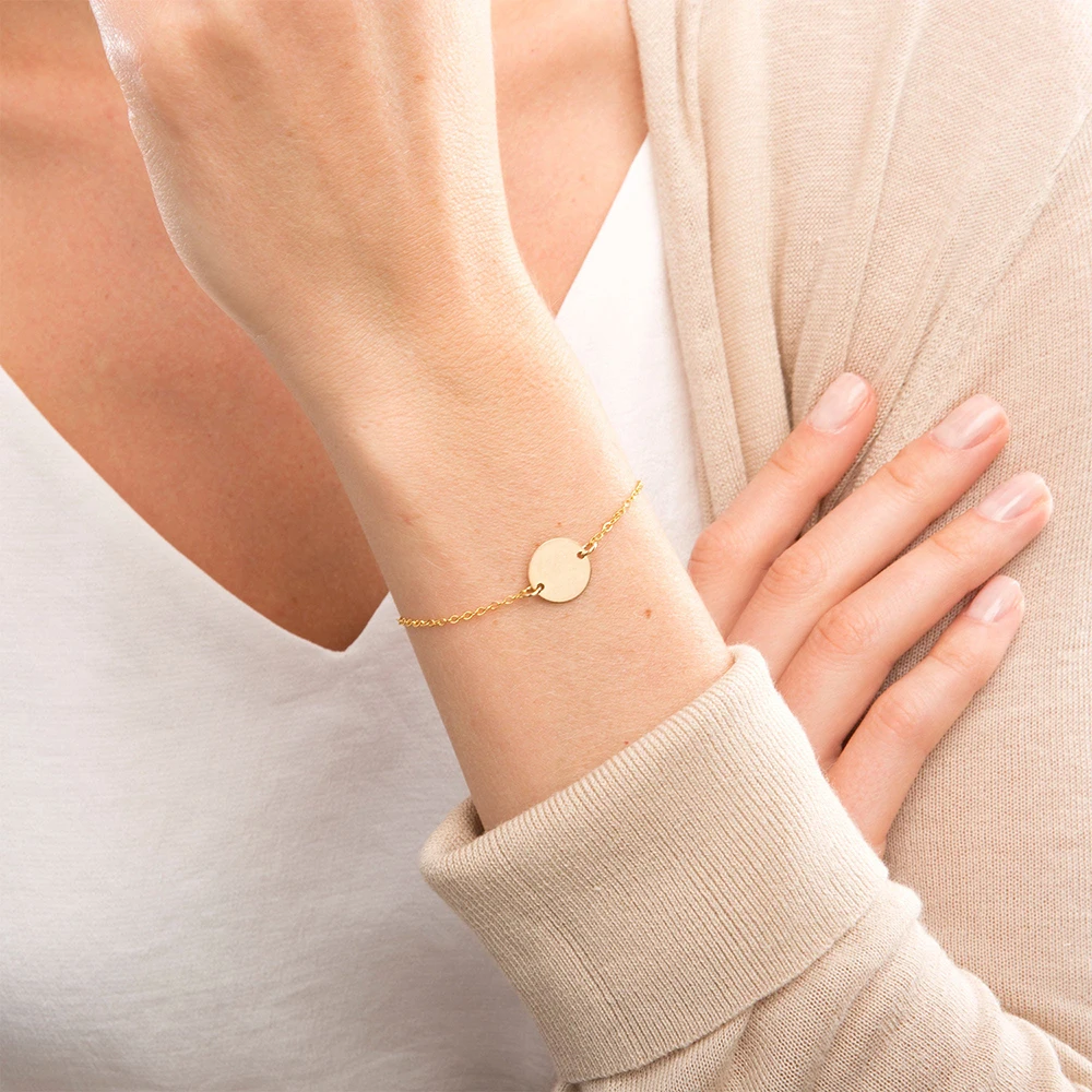 eManco Armbänder aus Edelstahl 316, für Damen, verstellbare Kette, Charm-Armbänder, Damen, minimalistischer runder Armband-Schmuck