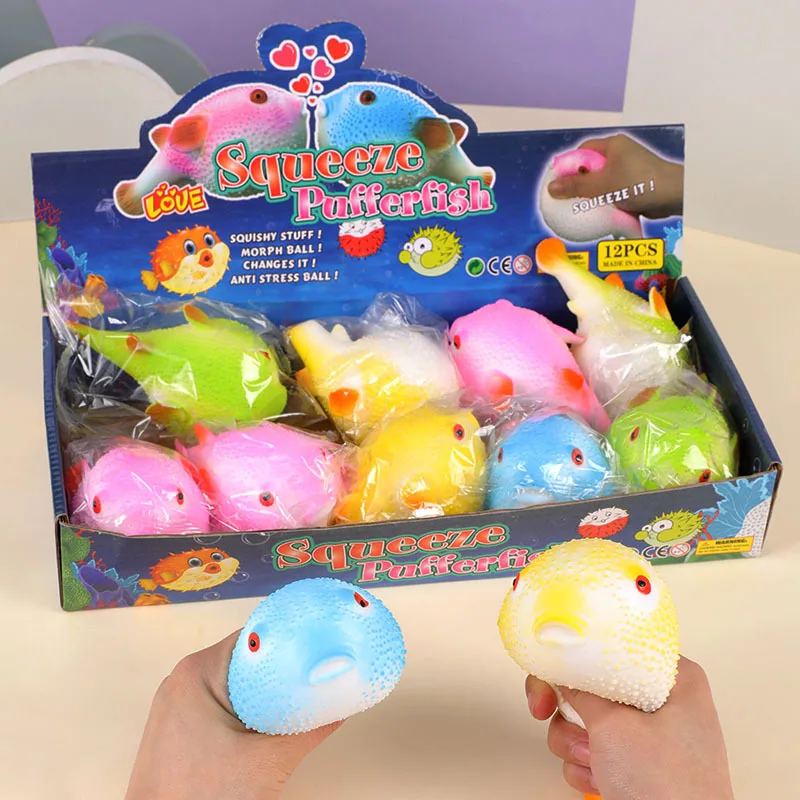 Fun Round Angry Puffer Fish Squeeze Stress Relief Toy Fingertip Toy Stress Ball Fidgeting Kids Toy Kawaii Puffer Fish Baby Gift