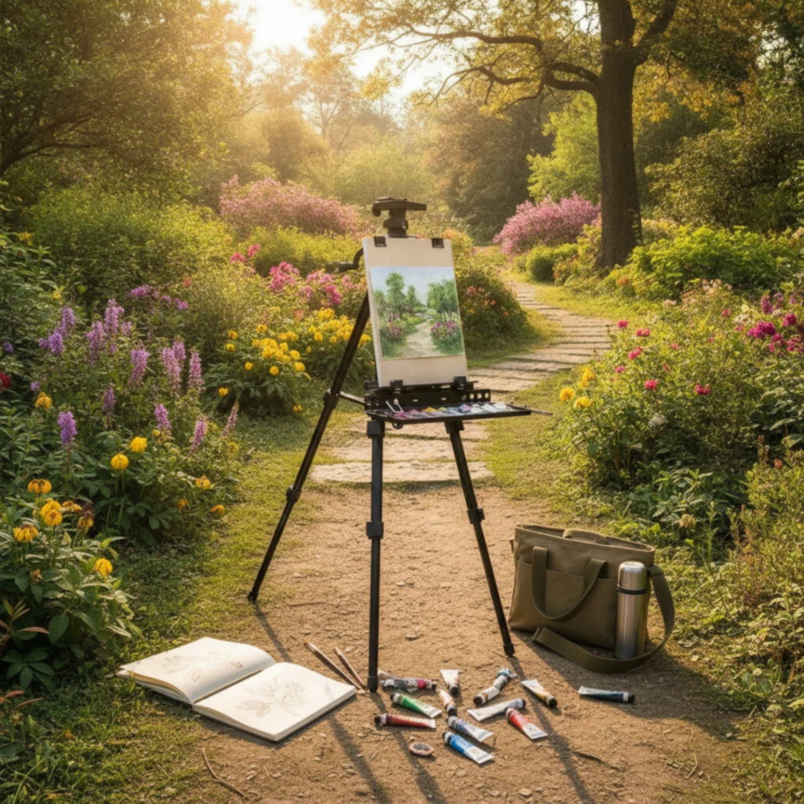 Hand-Crank Easel Matte Black Foldable Tripod Easel Adjustable Portable for Artists, Outdoor Painting, Studio