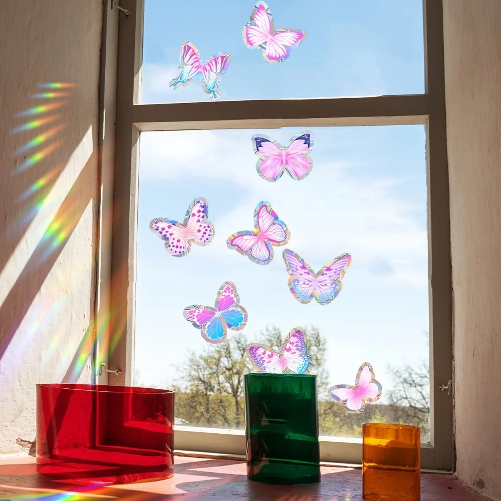 Butterfly Self-adhesive Removable Rainbow Prism Wall Decal Electrostatic Glass Stickers Window PVC Suncatcher Sticker Ornament