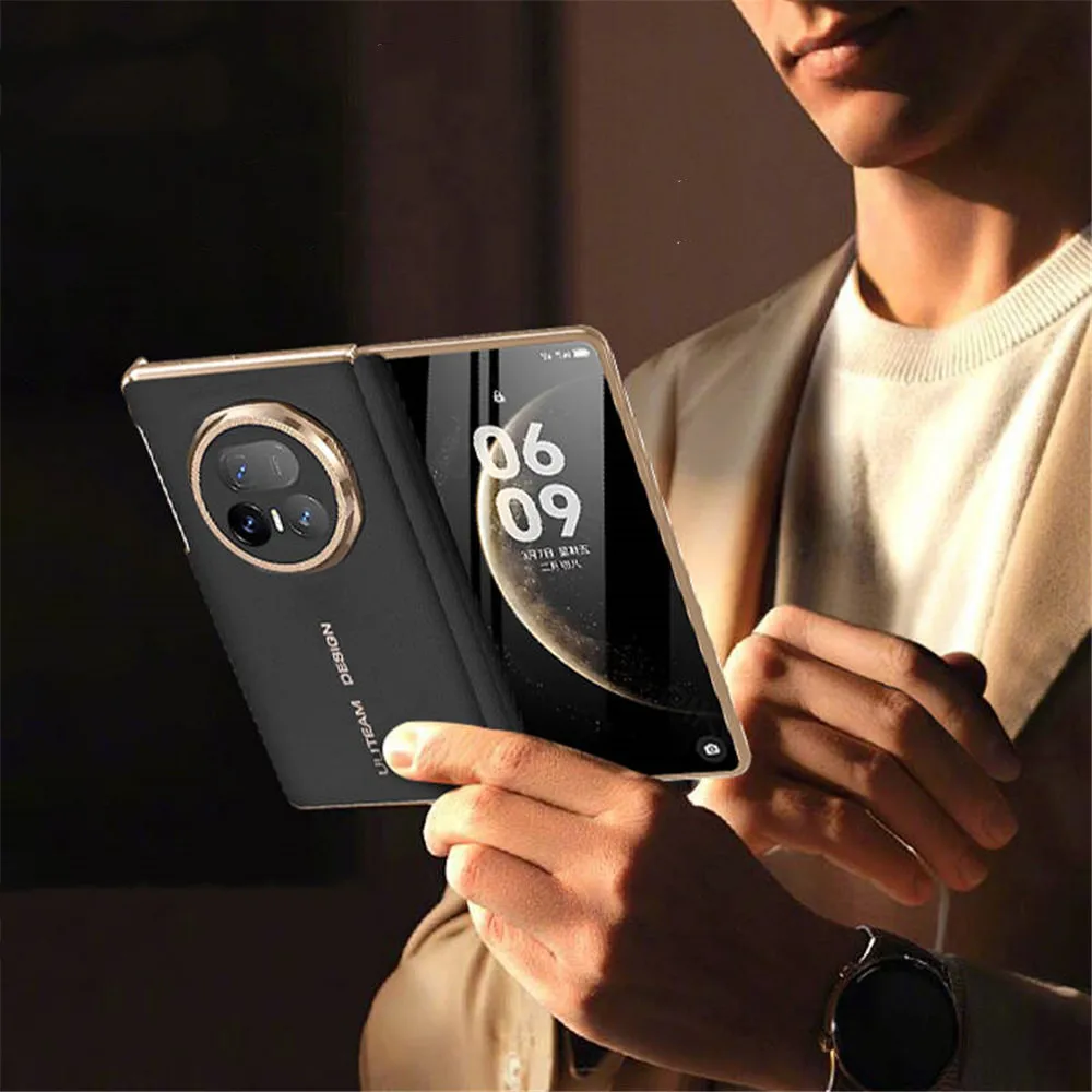 

Genuine Cowhide Leather Double Hinge Flip Case For Honor Magic V5 Business Cover