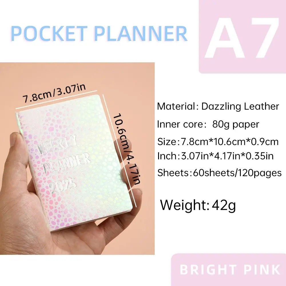 

Laser 2025 A7 English Notebook Colorful English Leather Pocket Calendar 2025 12 Months Schedule Planner Notepad Business