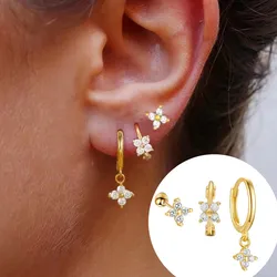 3PC Clover Flower Huggie Earring Set Women Girl Heart Cartilage Piercing Earring Set Tragus Jewelry Helix Bulk Hoop Earrings Lot