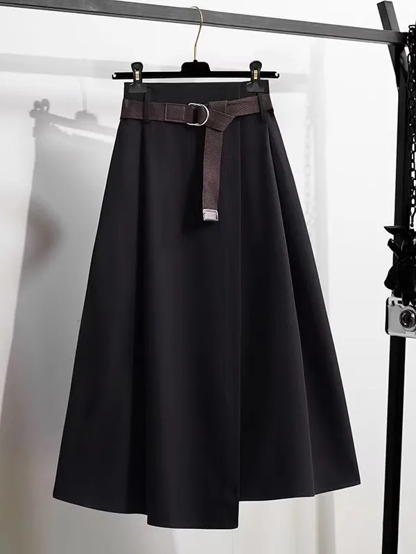 

High Waist Elastic Loose A-Line Skirt Asymmetrical Summer New Style Casual Slimming Hip Covering plus Size Midi Skirt