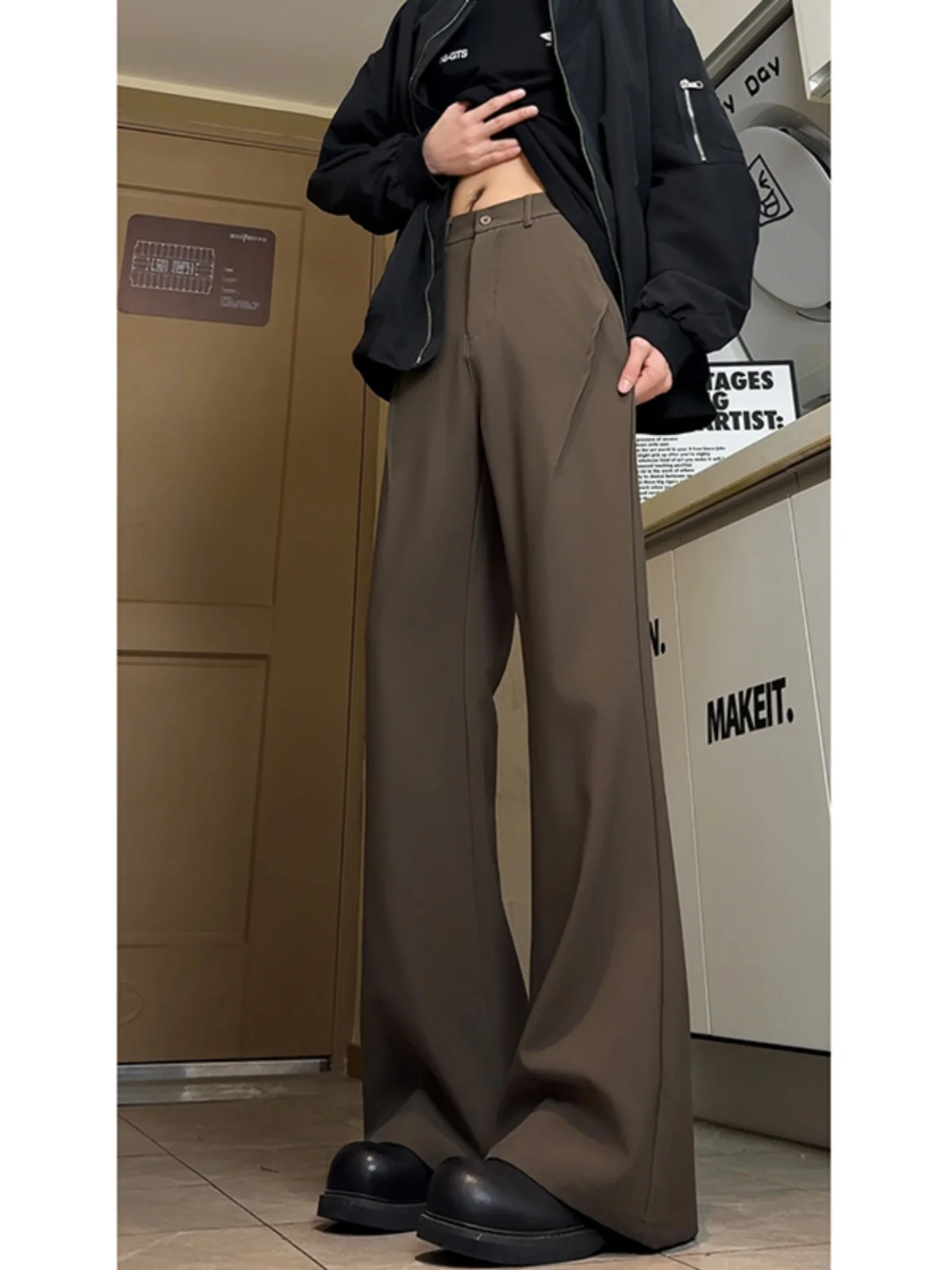 

Мужские брюки-клеш в ретро-корейском стиле, модные плиссированные прямые брюки-кюлоты, весенне-осенние повседневные длинные брюки