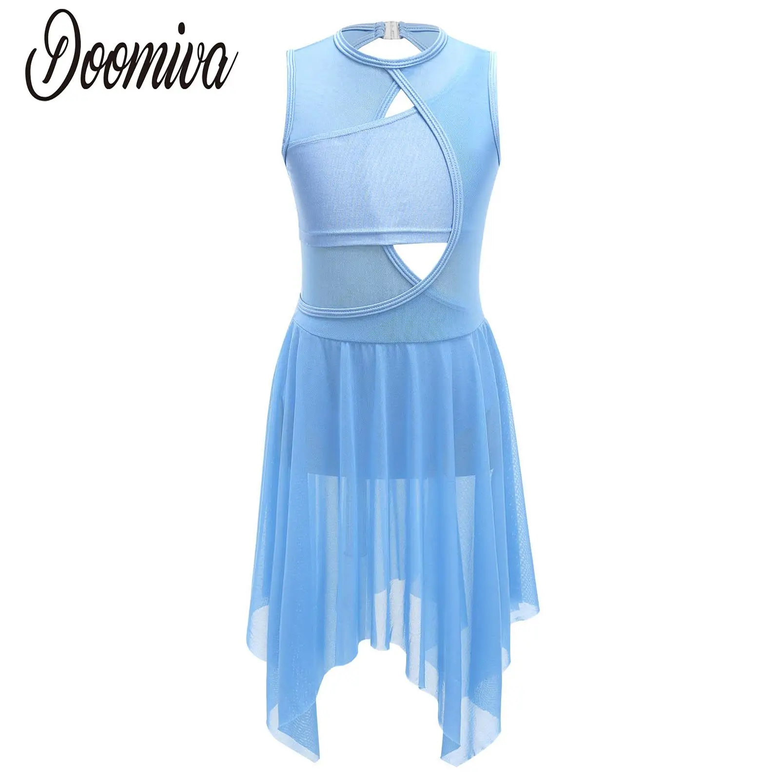 Children Dance Clothes Kids Girls Ballet Dress Gymnastics Sleeveless Leotards Patchwork Backless Mesh Dresses Lyrical Dancewear