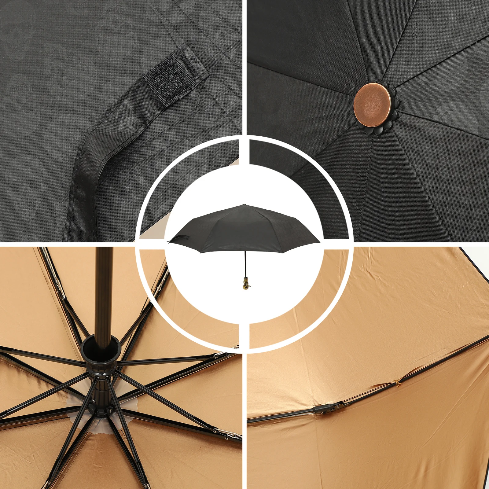 1 قطعة مظلة مقبض الجمجمة يندبروف الشمس المطر حماية طوي المحمولة الأشعة فوق البنفسجية حجب المدمجة السفر المعادن قابل للسحب