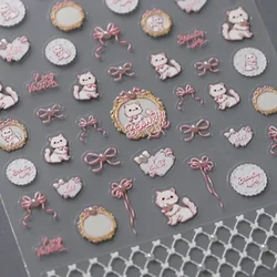 1pcs 5D Pearl Cartoon Exquisite Cart Pink Ribbon Bow Nail Art Stickers Kawaii Japanese Decorations Nail Decals DIY Accessories