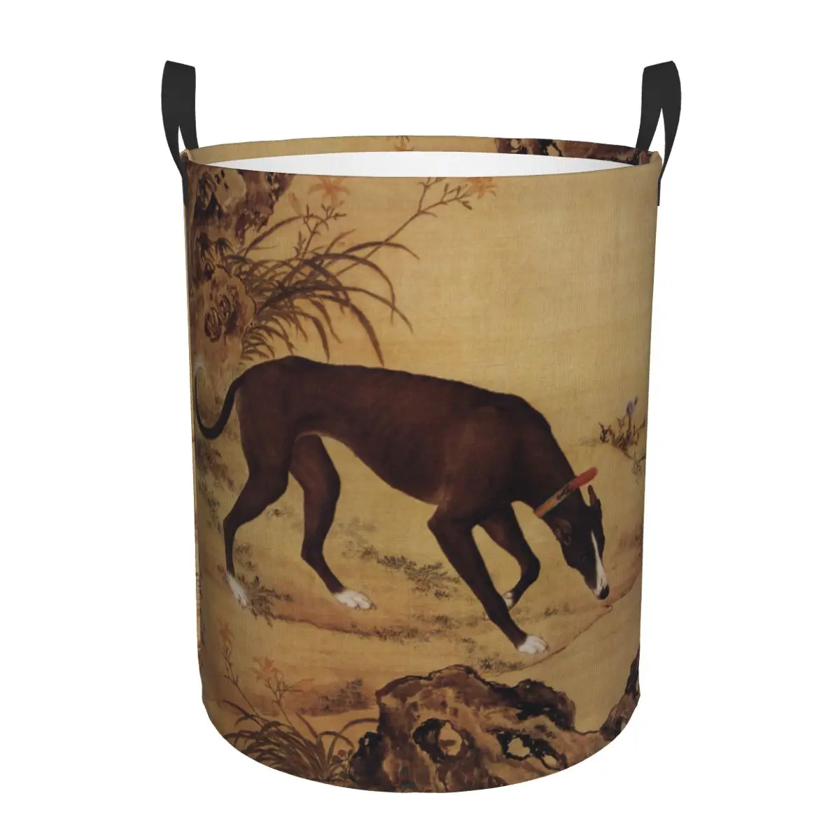 Whippet Greyhound Chinese Style Painting Laundry Basket Foldable Sighthound Dog Vintage Art Toy Clothes Hamper Storage Bin