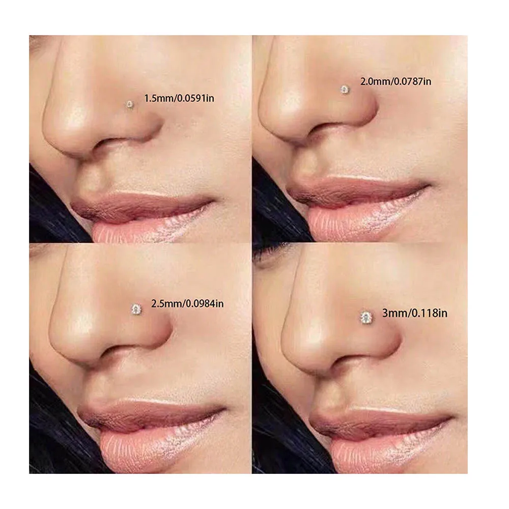 12-Piece Full Set 316L Hypoallergenic L-Shape Nose Studs Multi-Size CZ Diamond Nose Rings 1.5 to 3mm Piercing Posts Women's view 5