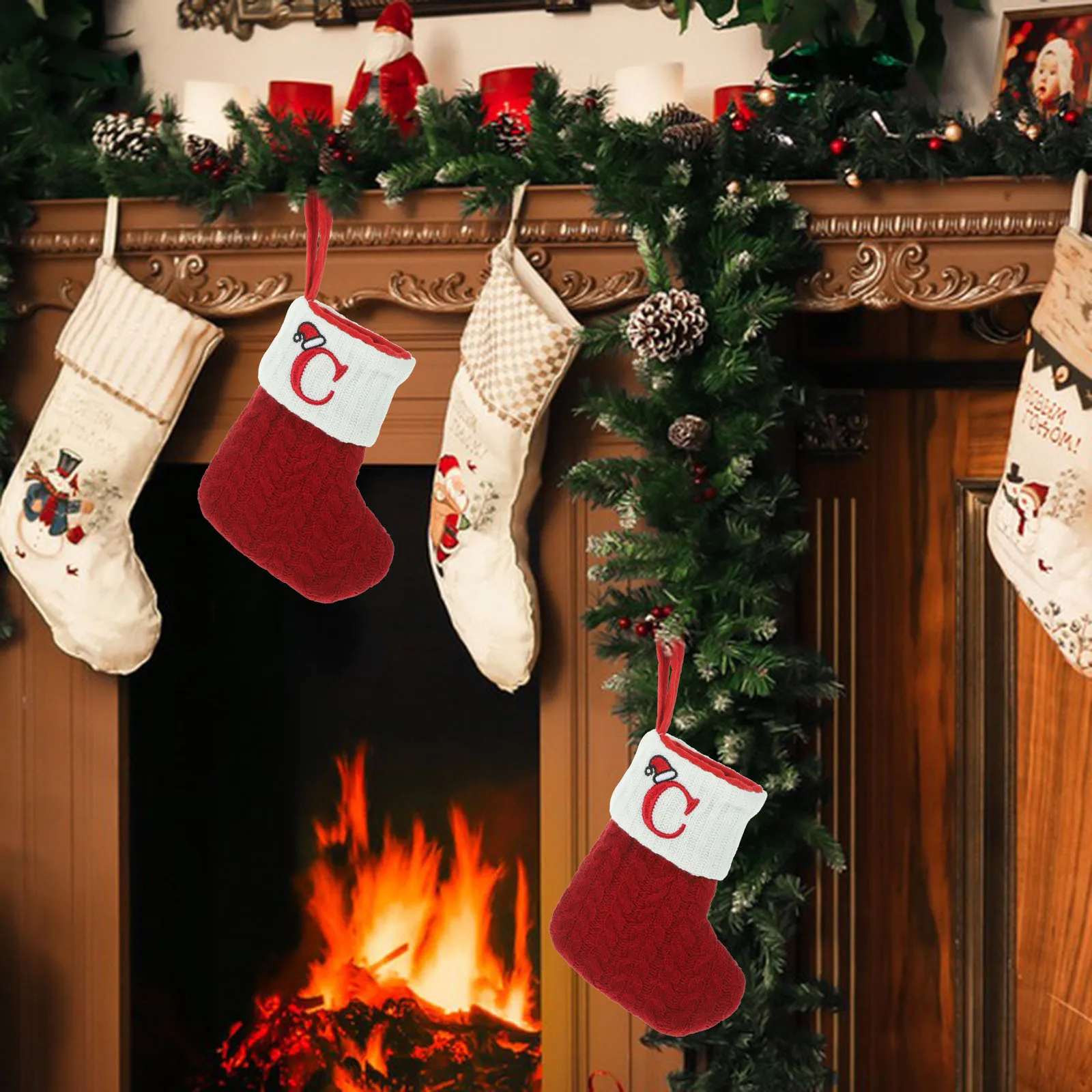 

Christmas Stocking Hanging Decor Knitted Fabric Soft Texture Lightweight Classic Xmas Tree Ornaments Holiday Hanging Decor