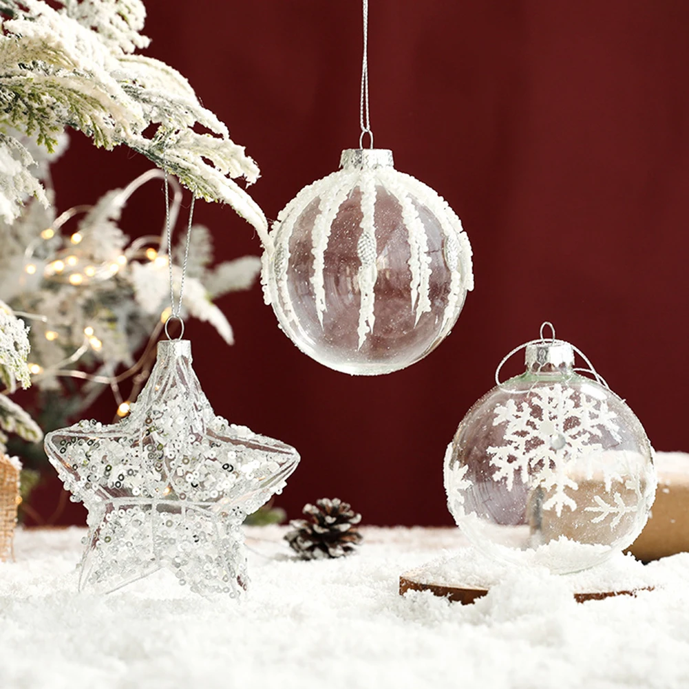 1pcs 8/9/10cm Christmas Decoration Transparent Glass Ball With Diamonds Ornaments Xmas Tree Hanging Pendants Home Party Decors