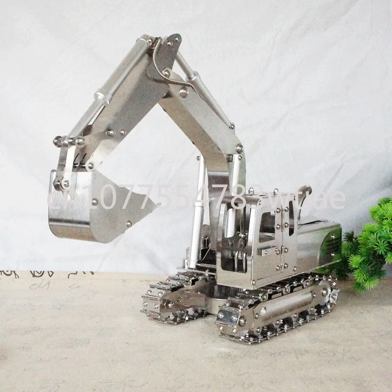 Stainless steel cutting excavator model, adjustable joints, rotating tracks, room decoration, boy gift