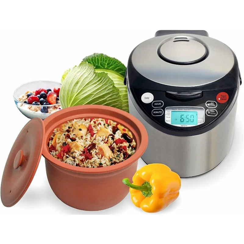 Smart Organic Clay Pot Multi Cooker - Toxin Free Clay Rice Cooker, Delay Start Slow Cooker, Stew Cooker, Electric Soup Pot