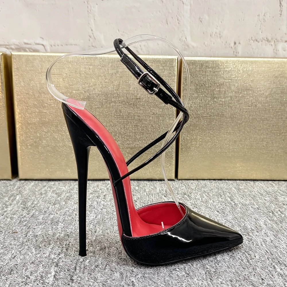 Women New Sandals 14/16CM Ultra High Heels Pointed Toe Cross Ankle Strap Slingback Pumps Pole Dancing Nightclub Party Shoes