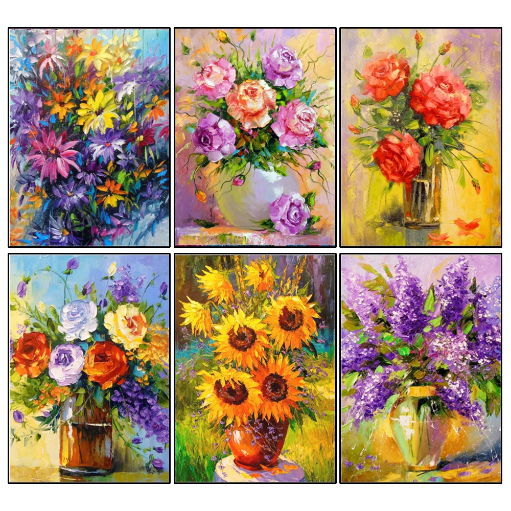 

5D Diamond Painting Complete Kit Poppy Diamond Mosaic Lilac Embroidery Kit Rose Vase Handicraft Home Decoration