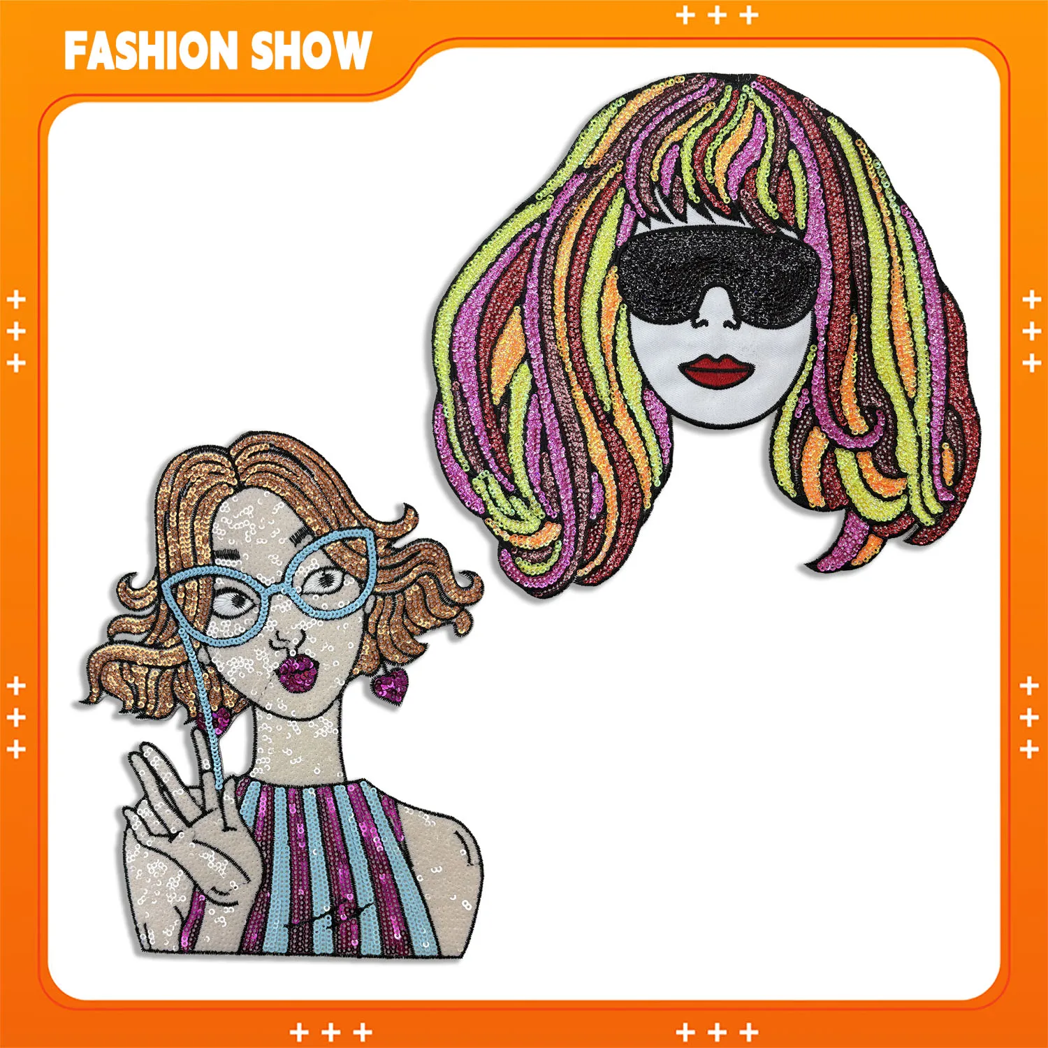 Sequin Embroidery Patch with Wavy Hair Pattern for Beauties, Can Be Ironed or Sewn by Hand, Decorative Accessory for Sweatshirts and Sweaters, DIY Fabric Patch for Clothing Accessories