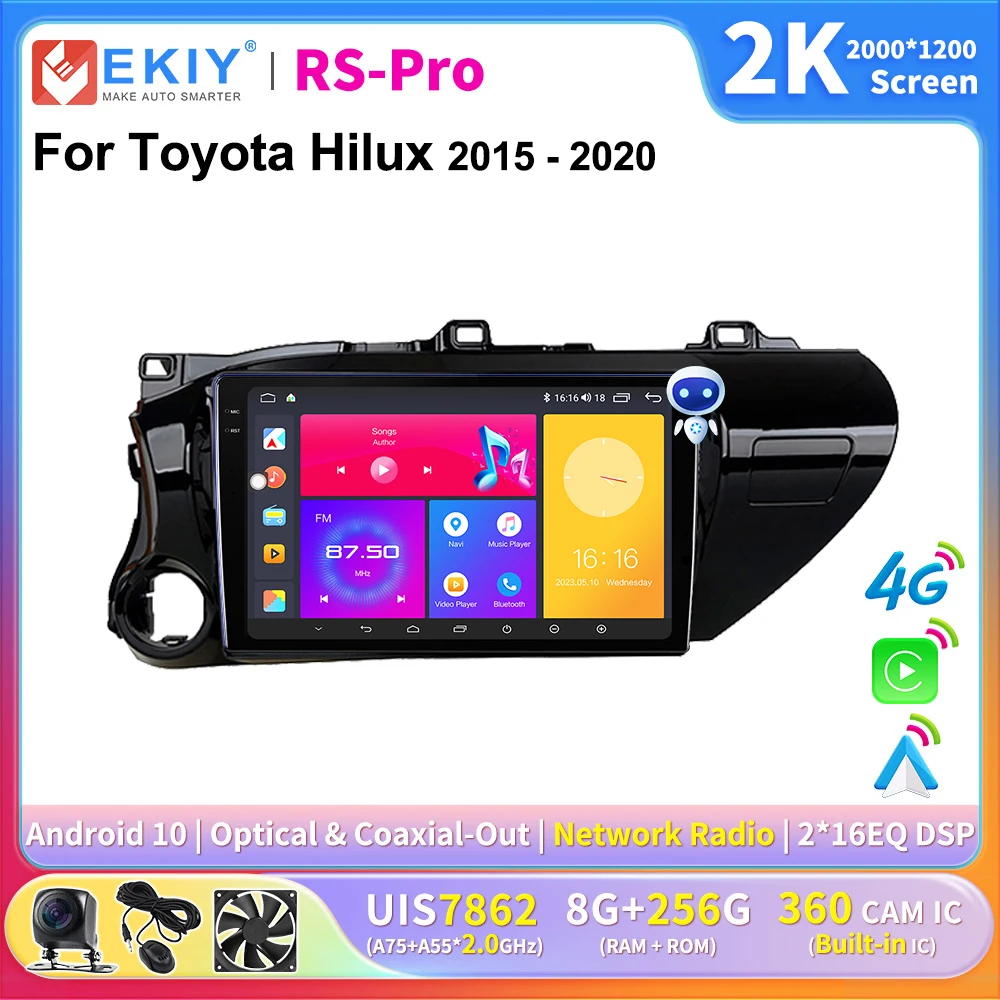 

EKIY 2K Screen CarPlay Radio For Toyota Hilux 2016-2018 Android Auto 4G Car Multimedia GPS Player Autoradio Stereo Navigation