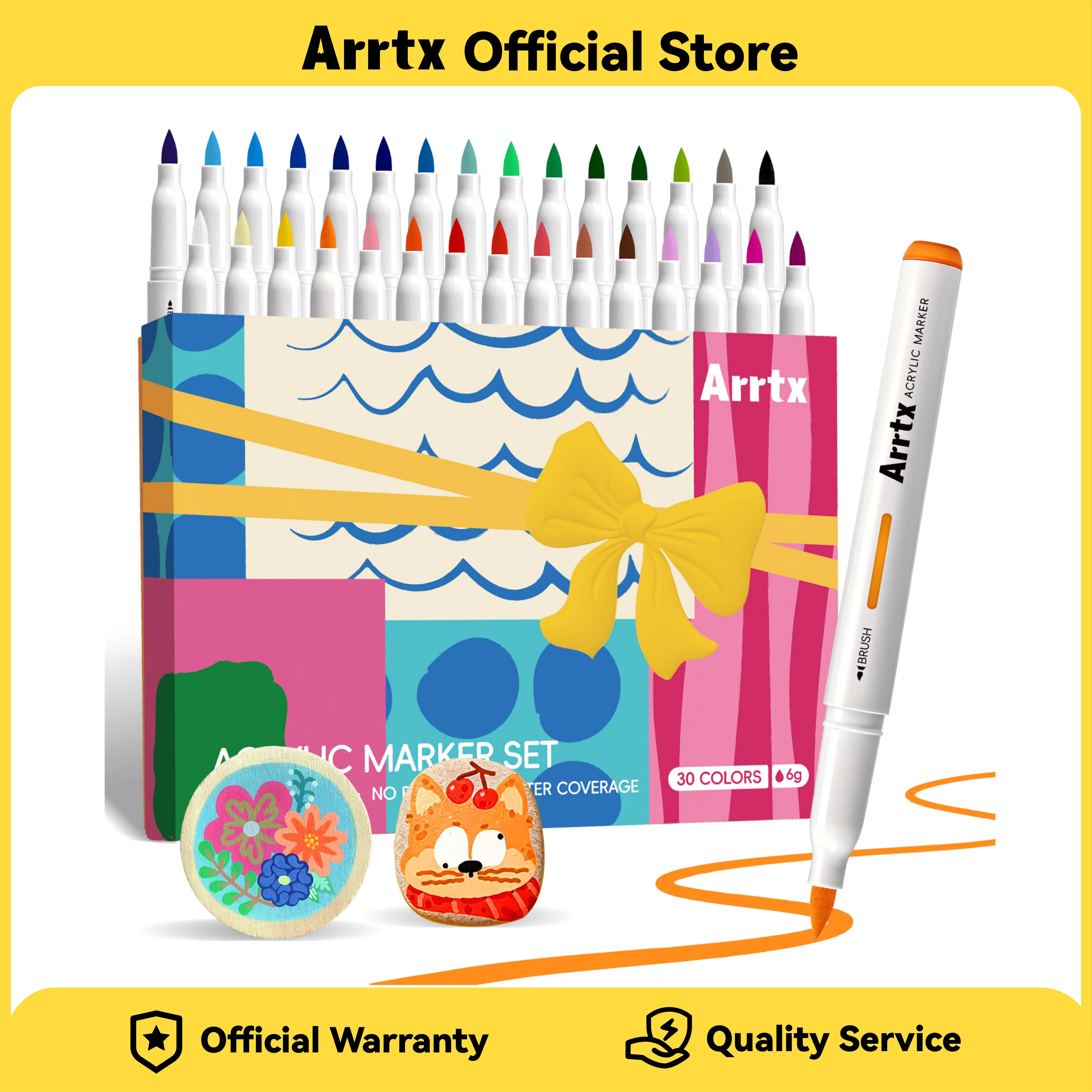 arrtx-30-色ドーパミンアクリルペイントペンアクリルマーカーソフトブラシチップロックペイント用セラミックガラス木材プラスチック金属