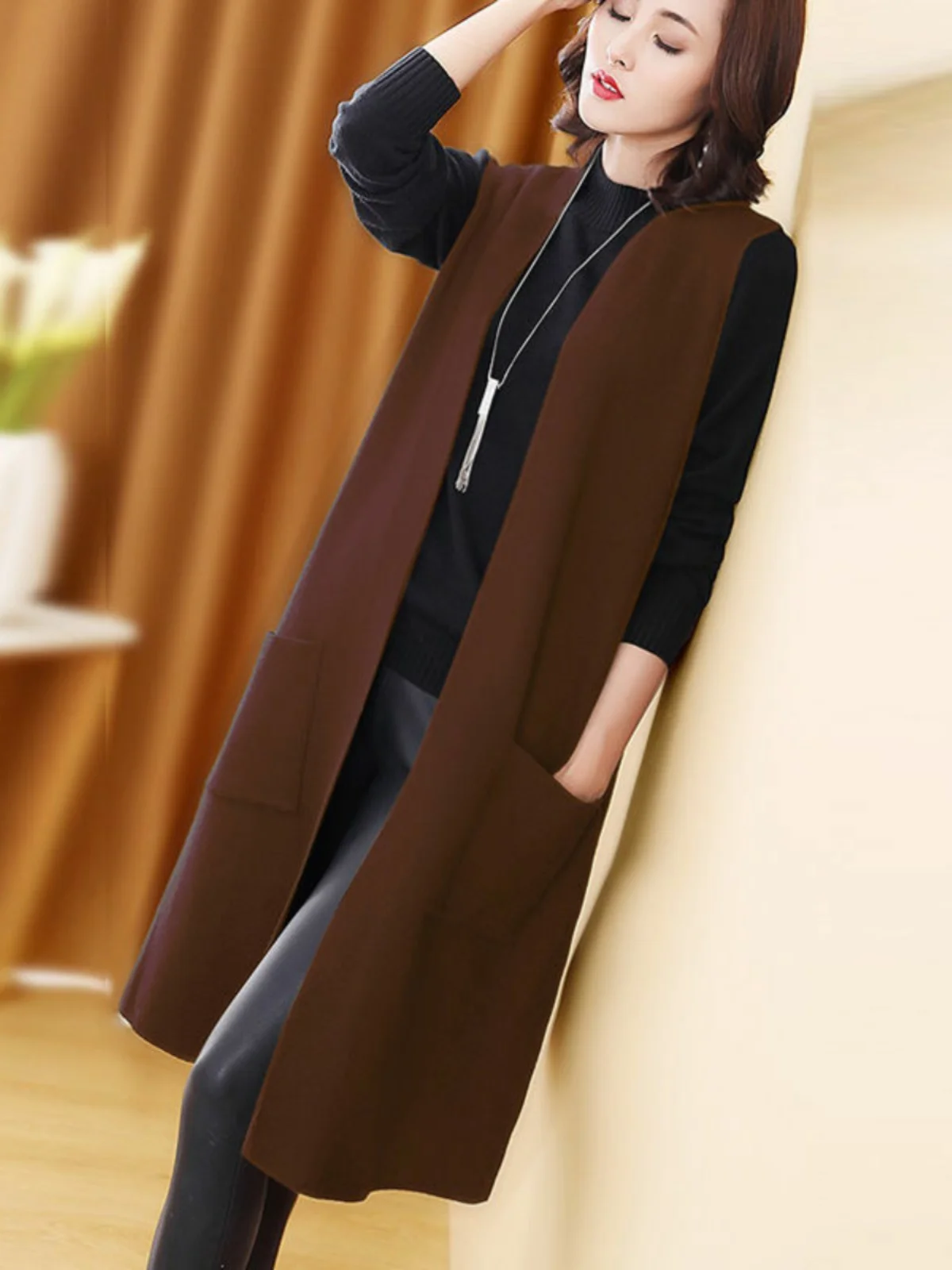

Sli Long Casual Vest Women's Slimming Faionable Outerwear Spring Autumn Winter Korean Version lectual Heightening ...