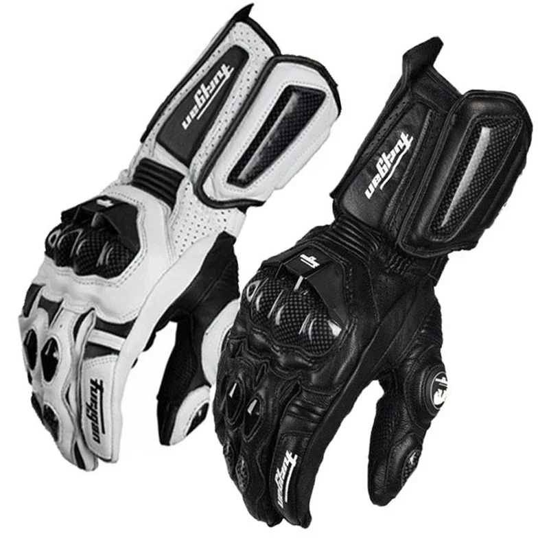 Motorcycle Gloves Black Racing Genuine Leather Motorbike White Road Riding Team Glove Men Summer Winter Windproof Leather Gloves