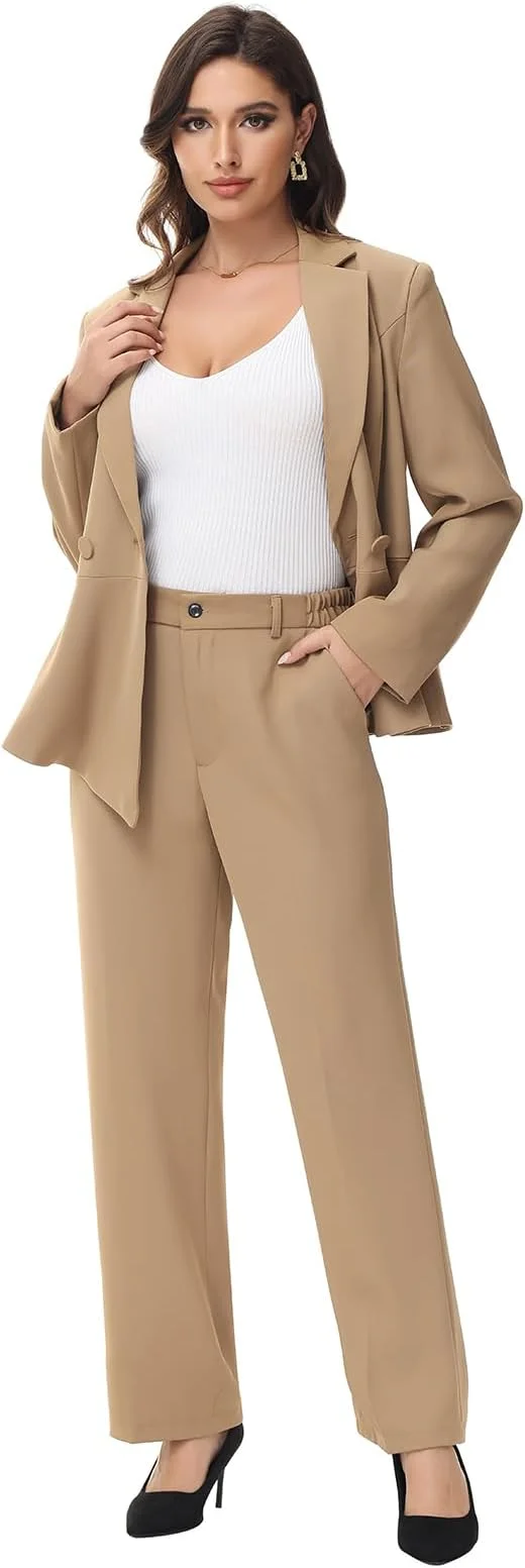 طقم بدلة نسائية مخصص من Tesco مكون من قطعتين سترة مكشكشة مع بنطلون طقم بدلة نسائية غير رسمية للأعمال بأكمام طويلة #4