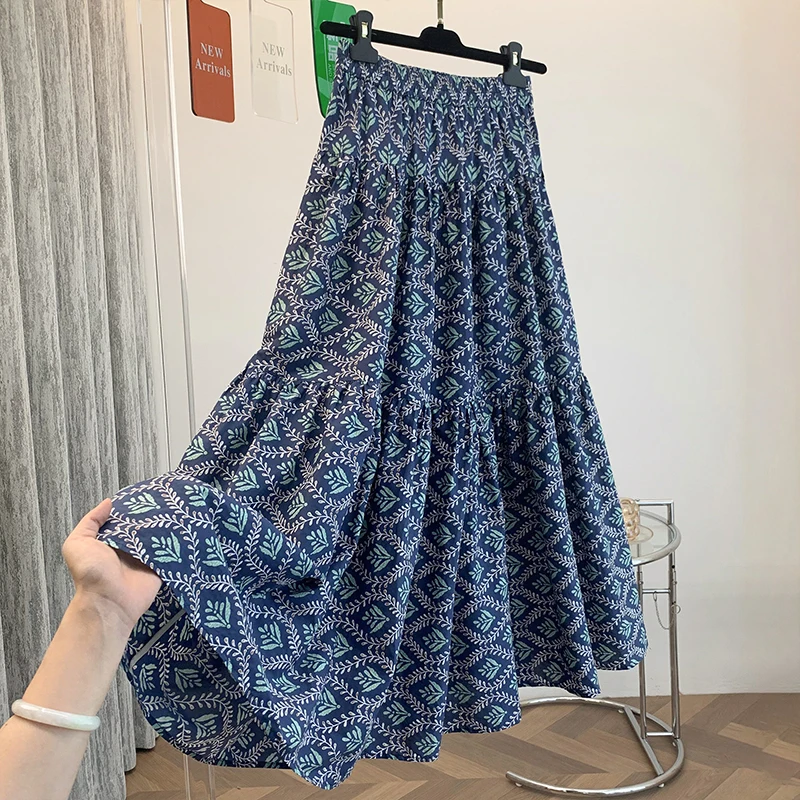 Ele-falda acampanada con estampado Floral Vintage para mujer, falda hasta la rodilla de verano, corte en A, informal, mezcla de poliéster