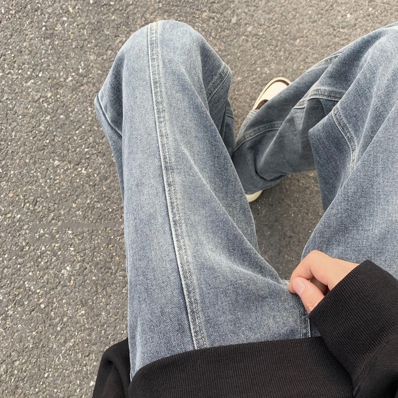 

Men's Straight Leg Jeans Spring Autumn High Street Vintage Washed Loose Long Trousers Hong Kong Style Trendy plus Size Wide L...