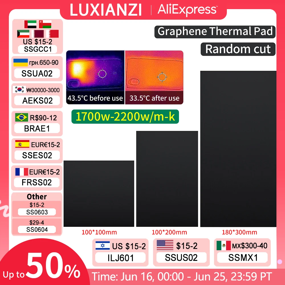 LUXIANZI 0.12mm dissipatore di calore in grafene conduzione Pad termico 180*300mm Computer Phone GPU CPU VGA dissipatore di calore guarnizione tappetino di raffreddamento