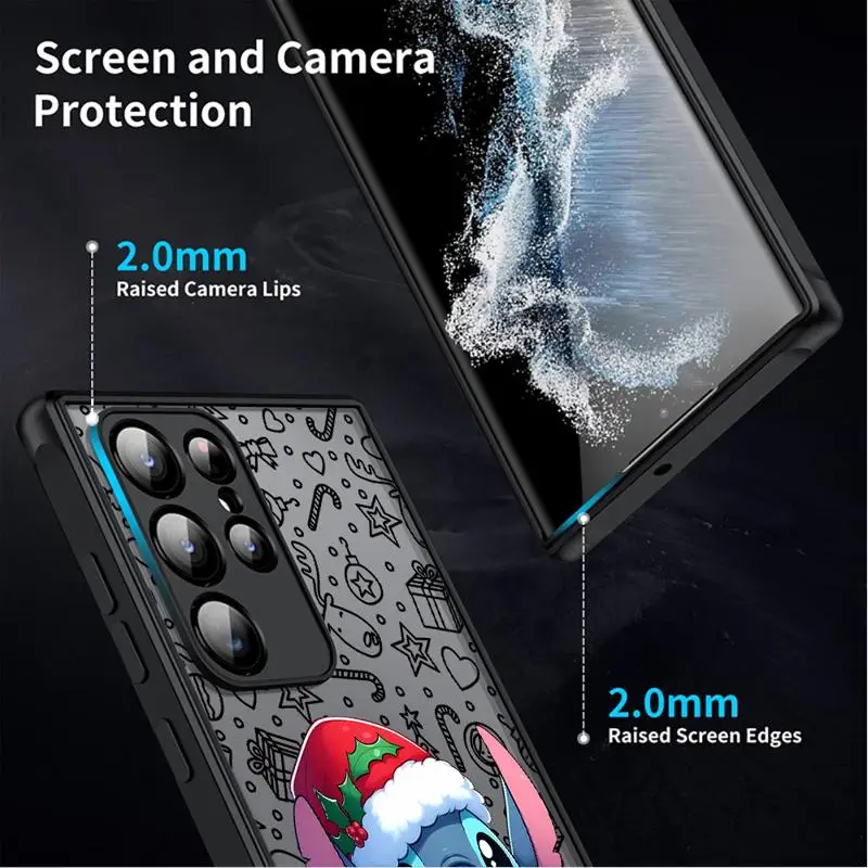 Disney Cute Stitch Christmas Clear Matte Phone Case for Samsung Galaxy S24 Ultra S23 S22 S21 S10 Plus S20 FE Note 20Ultra Cover