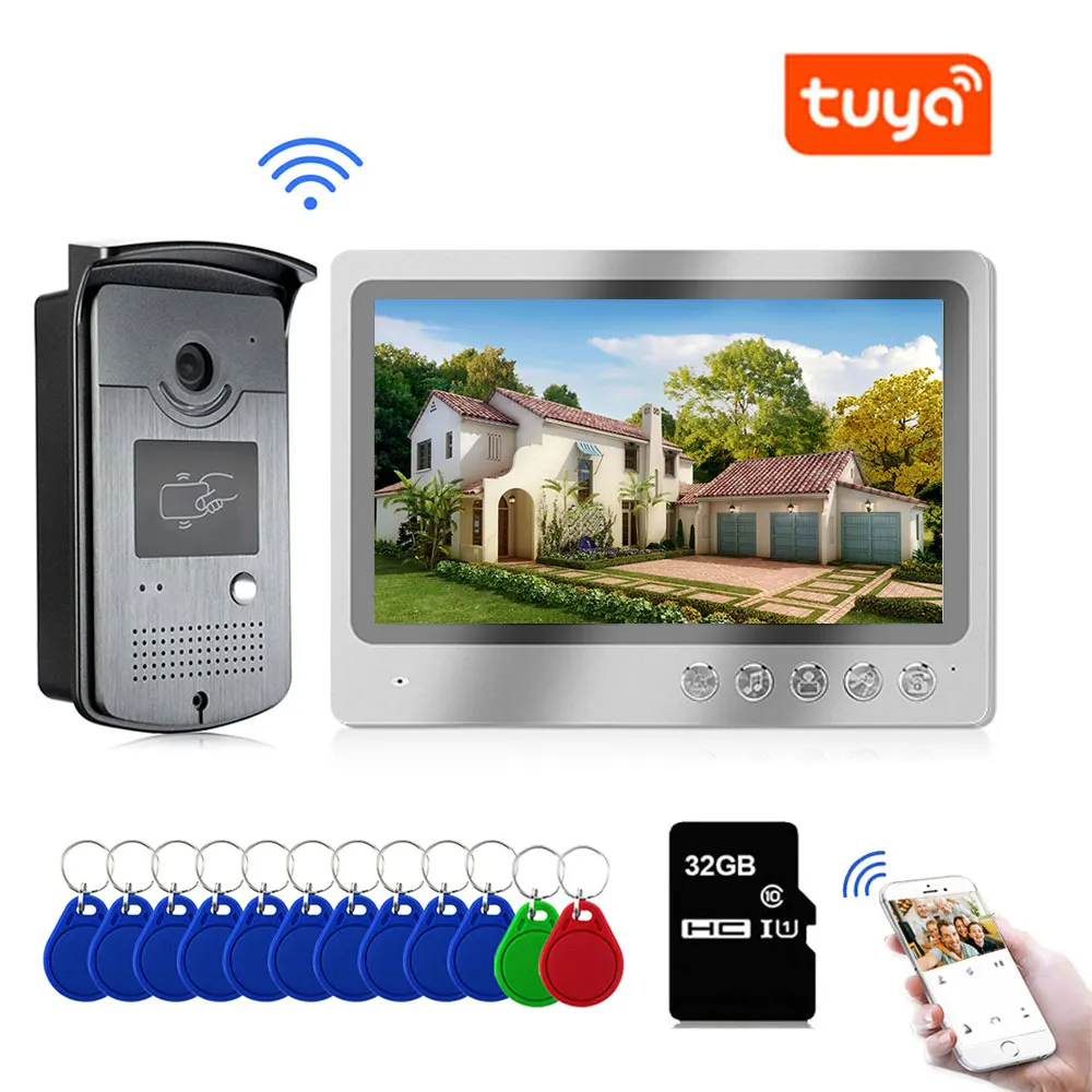 9 Inch Tuya Wireless Wifi Smart Video DoorPhone Intercom System With  RFID Waterproof Outdoor Camera Remote Unlocking Home