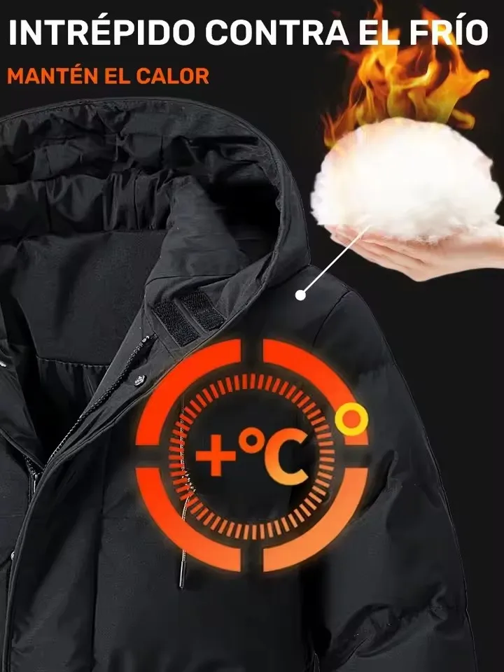 Men'S Heavyweight Winter Coat Windproof Cold Weather Jacket with Full-Length Zipper, Hooded Long Formality, Large Front Pockets