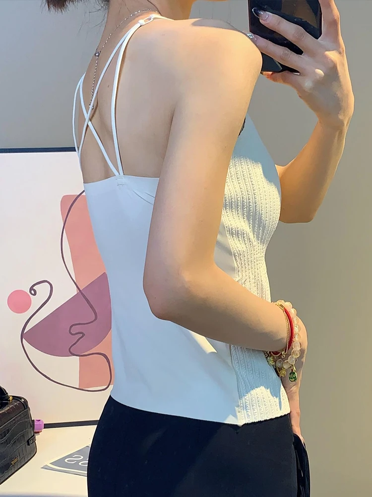 Hollow out Strap Design Slimming Base Layer Tank Top Early Autumn Inner Wear Outer Wear Beautiful Back  Bralette