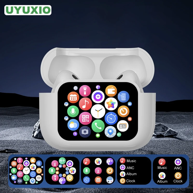

UYUXIO Wireless Earphone with Touchscreen Display Charging Case ANC & ENCDual Mic Stereo Sound Earbuds in-Ear Detection Ear Bud