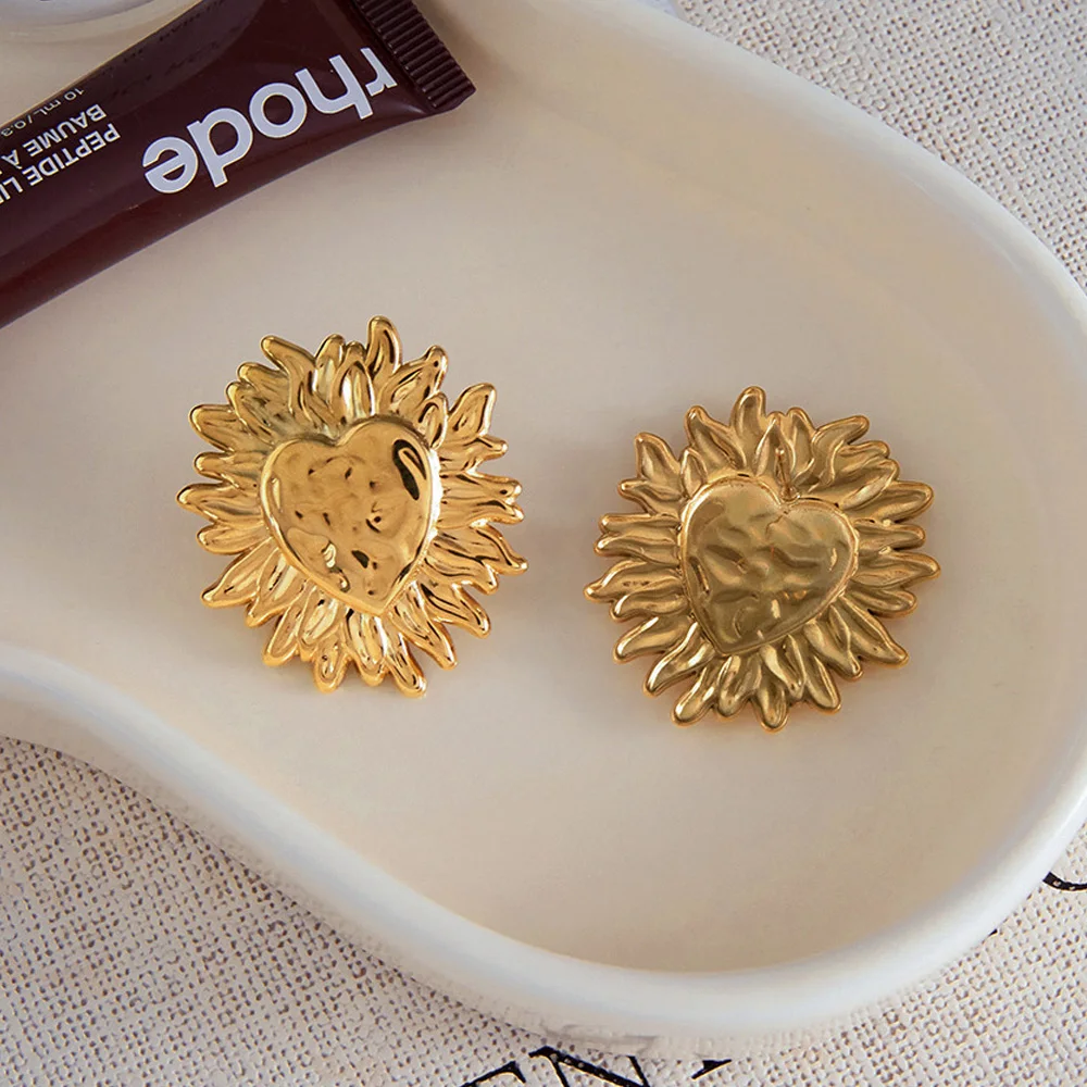 

Light Luxury Heart Sun Stud Earring 18K Gold Color Plated Stainless Steel Women Personality Trendy Earrings Fashion Jewelry