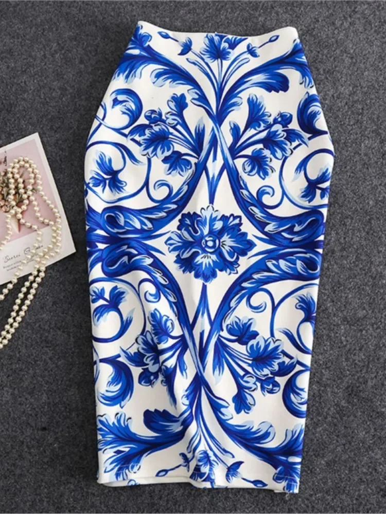 Women Vintage Flower Print Bodycon Skirt Slim Midi Sexy Elegant Pencil Skirt Bag Hip Bandage Skirt Hip Wrap Lolita Short