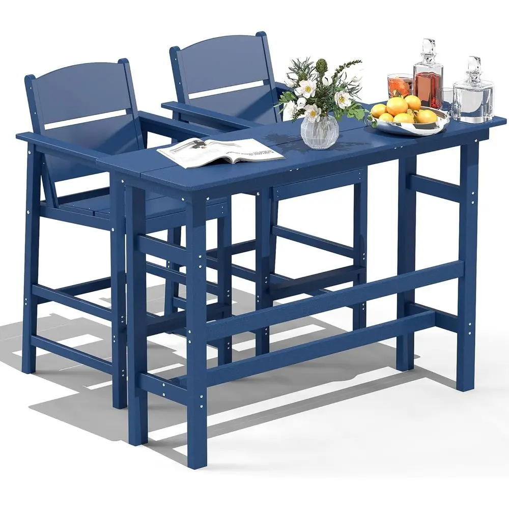 

Всепогодный уличный барный комплект из HDPE с 3 стульями, темно-синяя мебель для патио или двора