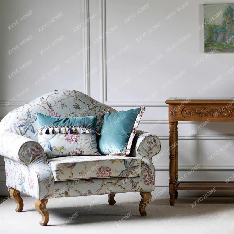 

ML retro pastoral solid wood single soft bag sofa chair casual tiger chair