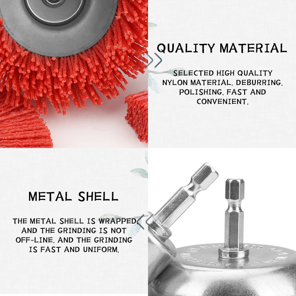 8PC 1/2/3/4in Wire Wheel Brush Nylon Cup Brush Abrasive 1/4inch Shank for Wood Metal Polishing Deburring Cleaning Rotary Tools