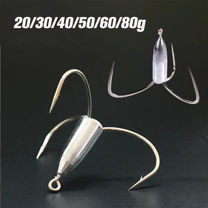 Treble Fishhook Carbon Steel Fishing Treble Hooks 20g/30g/40g/50g/60g/80g Fishing Anchors with Barbs Fishing Tackle Accessaries