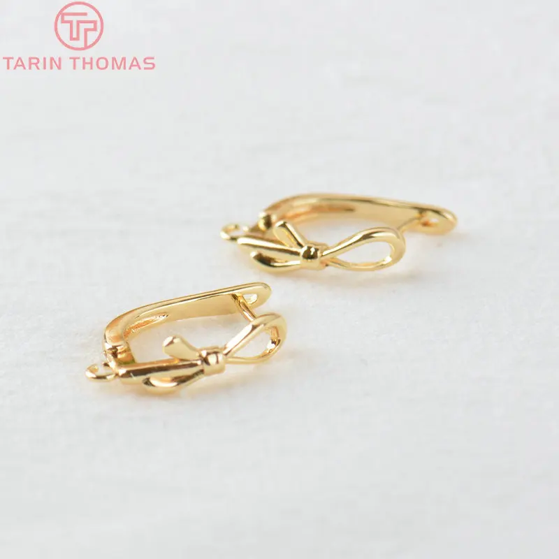 (2051)6PCS 12.5x18MM 24K Gold Color Brass Rectangle with Bow Earrings Hoop Earring Clip High Quality DIY Jewelry Making Findings